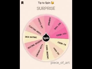 MEGA-FANS – carla-piece-of-art-10-09-2022-    FEELING LUCKY      Spin the wheel is back with new XXX prizes so every spin is a win  1 Spin  20 2 Spins  35 3 Spins  50