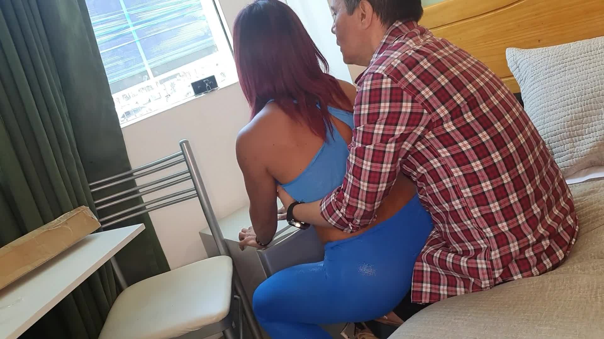 Preview for Teen fucked in blue shiny leggings